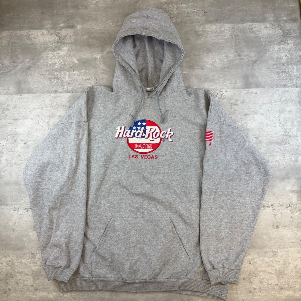 Hard Rock Hotel Las Vegas Vintage Hoodie Gray Pullover Made in USA Mens L/XL